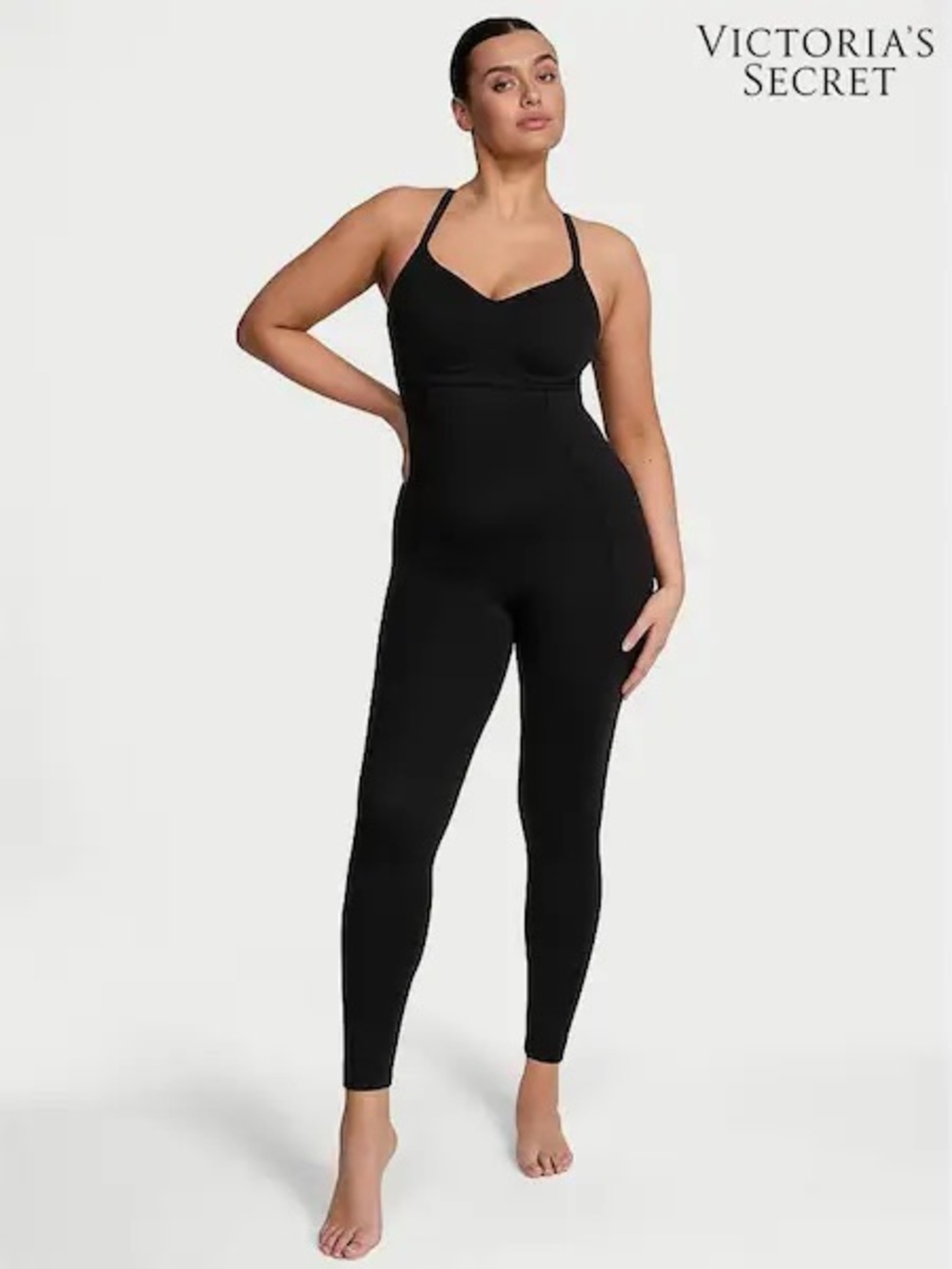 Victoria's Secret Pink Black Seamless v neck Bodysuit Jumpsuit